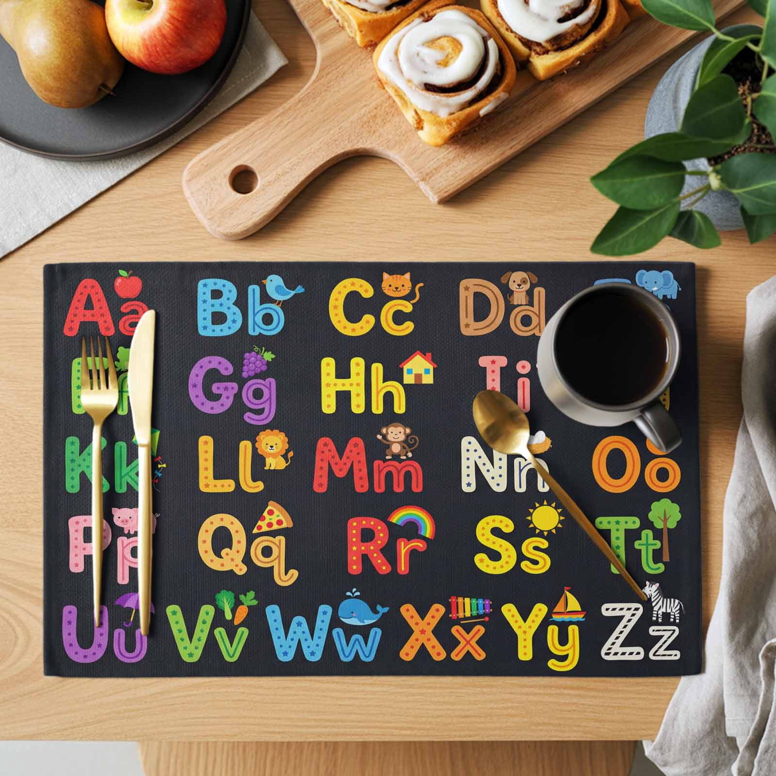 Alphabet Placemats Set of 1, American Cartoon Early Education Alphabet ...