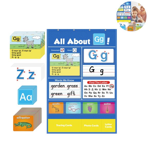 Alphabet Pocket Chart Learning Set, ABC Letter Flash Cards Educational Pocket Chart, Preschool Phonics Spelling Tracing Photo Card Teaching Toy for Kindergarten Homeschool