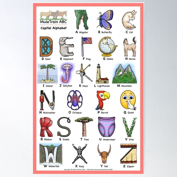 Alphabet Poster Capital| Muletrain Abc Poster Wall Art, Modern Wall Decor For Living Room Bedroom, 8x12 UNFRAMED
