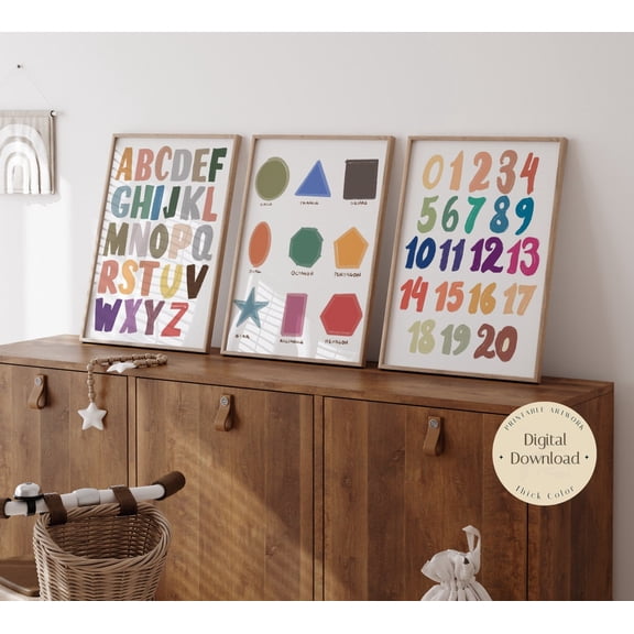 Alphabet Poster Shapes And Numbers Abc Poster Nursery Abcd Chart Alphabet, Stretched Canvas