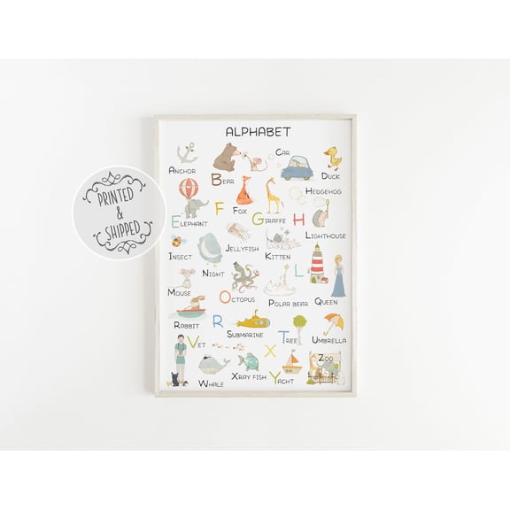 Alphabet Print, Alphabet Art, Nursery Decor, Nursery Wall Art, Alphabet Print, Nursery Print Children'S Print, Abc Wall Art Home Decor #1946, Unframed Canvas Size 8x12