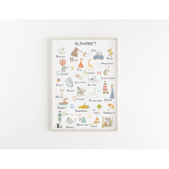 Alphabet Print, Alphabet Art, Wall Art, Nursery Decor, Nursery Wall Art, Alphabet Print, Children'S Print, Abc Wall Art Home Decor #1957, Unframed Canvas Size 12x18