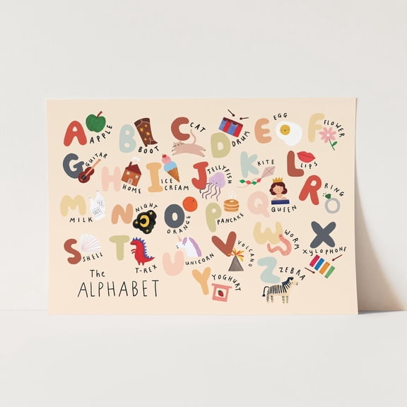 Alphabet Print, Childrens Alphabet Chart, Unframed Paper Poster 8x10in