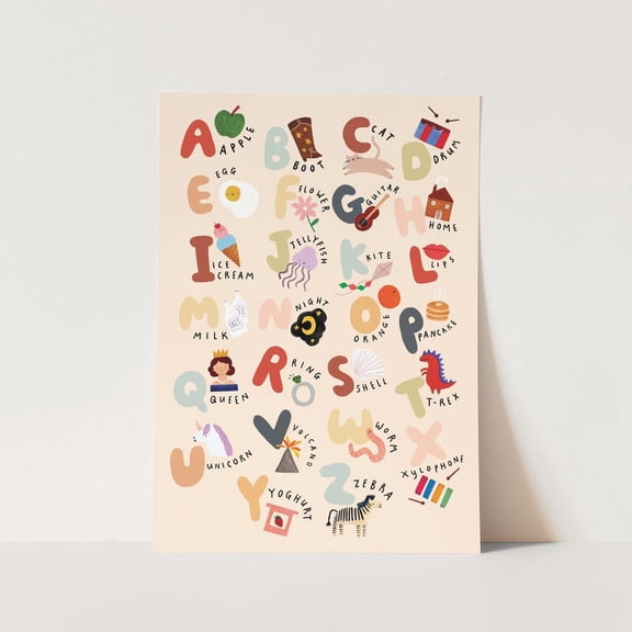 Alphabet Print, Childrens Alphabet Chart, Unframed Paper Poster 8x10in