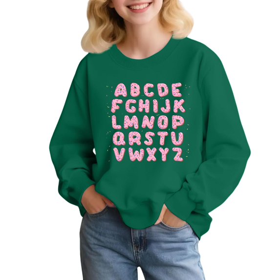 Alphabet Print Crewneck Sweatshirt for Children's Casual Long Sleeve Pullover Top Comfortable Fit