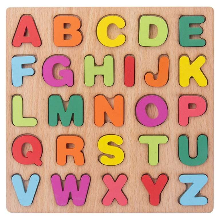 Alphabet Puzzle Wooden Puzzles for Toddlers 1 2 3 4 5 Year Old, ABC Puzzle  Shape Alphabet Learning Puzzles Toys with Puzzle Board & Letter Blocks