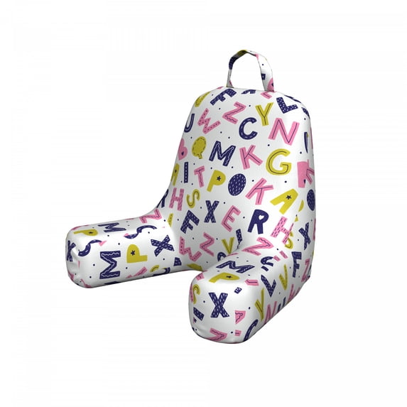 Alphabet Reading Pillow Cover, Geometric with Hearts Stars and Mini Polka Dots, Unstuffed Printed Bed Rest Case from Soft Fabric, Small, Yellow Green Pastel Pink, by Ambesonne