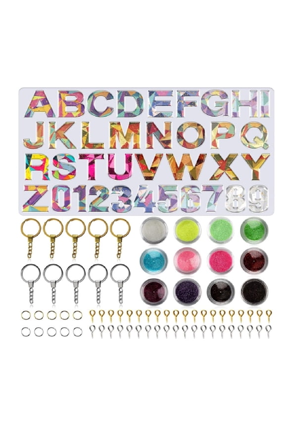 73-Piece Alphabet & Number Resin Silicone Molds Set  DIY Epoxy Keychain Making Kit with Letters, Numbers, Tools & Accessories TIKA