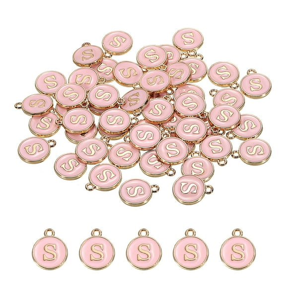 Alphabet S Letter Charm Double Sided Enamel Initial Alphabet Pendant Pink, for Jewelry Making, 50pcs