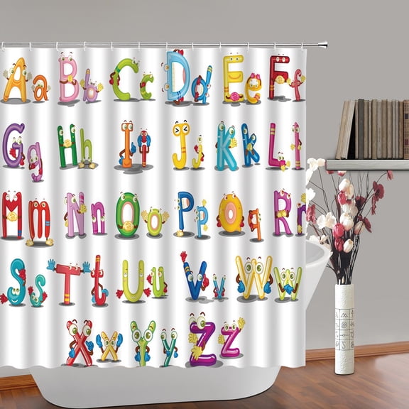 Alphabet Shower Curtain Cartoon Letters Animal Pattern for Nursery Learning Educational Fa
