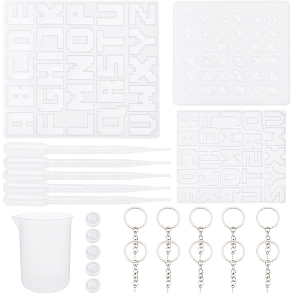 Alphabet Silicone Molds DIY Kits Letter Pendant Casting Molds Plastic Tools for Making Keychain Platinum White