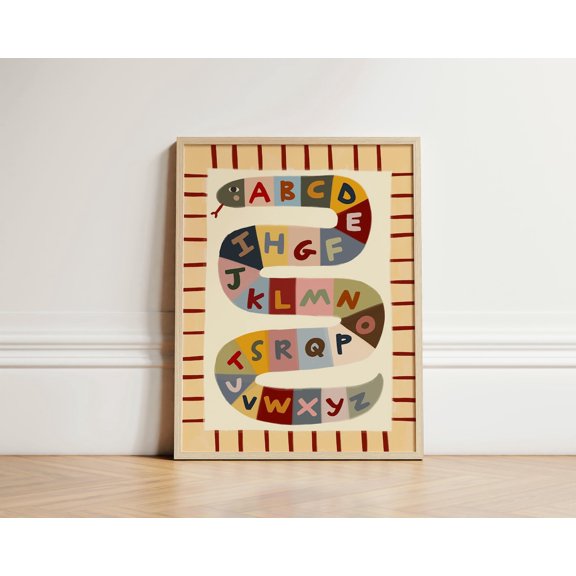 Alphabet Snake Wall Art Print, Colorful ABC Poster, Unframed Paper Poster 8x10in