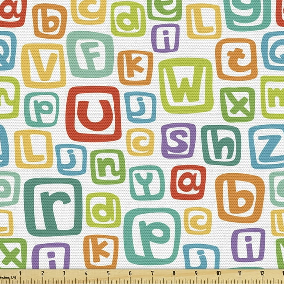 Ambesonne Alphabet Fabric by the Yard Upholstery, Irregular Letter Squares, 2 Yards, Multicolor