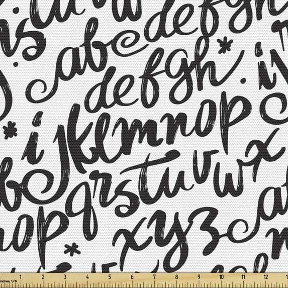 Alphabet Sofa Upholstery Fabric by the Yard, Monochrome Random Calligraphy with Hand Writing Letters, Decorative Fabric for DIY & Home Accents, 3 Yards, Charcoal Grey and White by Ambesonne