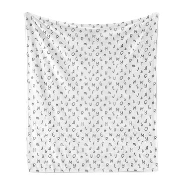 Alphabet Soft Flannel Fleece Blanket, Simplistic Letters in Random Order Repetitive Pattern on Plain Backdrop, Cozy Plush for Indoor and Outdoor Use, 70" x 90", Dark Grey and White, by Ambesonne