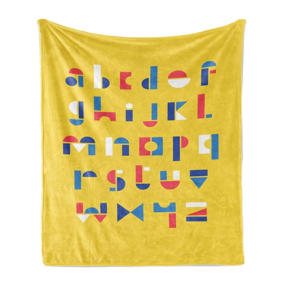 Alphabet Soft Flannel Fleece Throw Blanket, Colored Geometric Small Letters Kids School Elementary ABC Nursery, Cozy Plush for Indoor and Outdoor Use, 50" x 70", Yellow and Multicolor, by Ambesonne