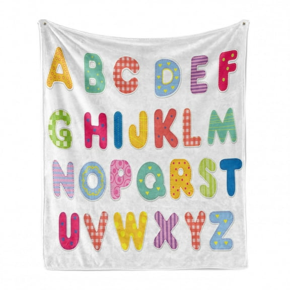 Alphabet Soft Flannel Fleece Throw Blanket, Colorful Printed Pedagogic Letter on Plain Background, Cozy Plush for Indoor and Outdoor Use, 50" x 70", Multicolor, by Ambesonne