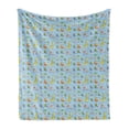 thumbnail image 1 of Alphabet Soft Flannel Fleece Throw Blanket, Continuous Funny Pattern of Animals and Trees with Letters, Cozy Plush for Indoor and Outdoor Use, 50" x 60", Pale Sky Blue Multicolor, by Ambesonne, 1 of 5