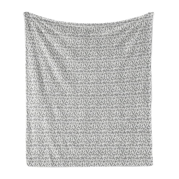 Alphabet Soft Flannel Fleece Throw Blanket, Educational Concept of Hand Written Cursive ABC on a Plain Background, Cozy Plush for Indoor and Outdoor Use, 60" x 80", Dark Grey and White, by Ambesonne