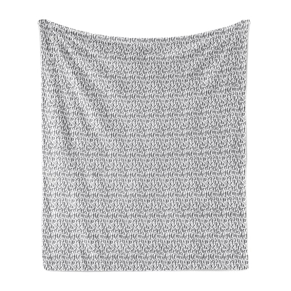 Alphabet Soft Flannel Fleece Throw Blanket, Educational Concept of Hand Written Cursive ABC on a Plain Background, Cozy Plush for Indoor and Outdoor Use, 70" x 90", Dark Grey and White, by Ambesonne