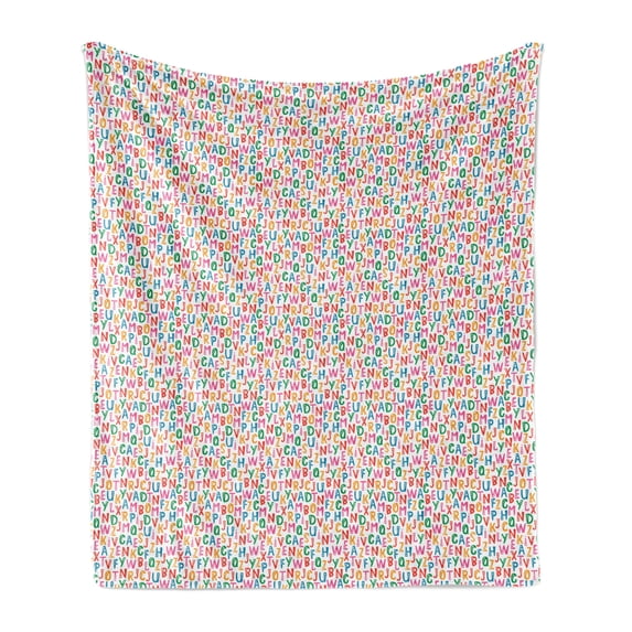 Alphabet Soft Flannel Fleece Throw Blanket, Energetic Bubbly Alphabet in a Random Order Whimsical Characters, Cozy Plush for Indoor and Outdoor Use, 50" x 70", Multicolor, by Ambesonne