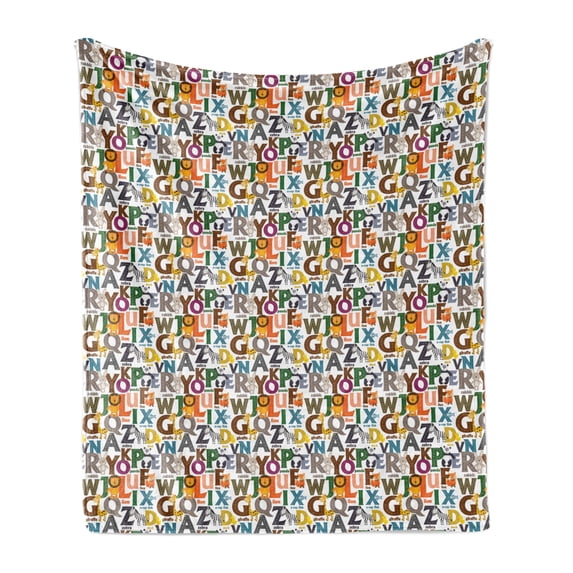 Alphabet Soft Flannel Fleece Throw Blanket, Illustration of Colorful Animals and Their Initials Learning for Children, Cozy Plush for Indoor and Outdoor Use, 50" x 60", Multicolor, by Ambesonne