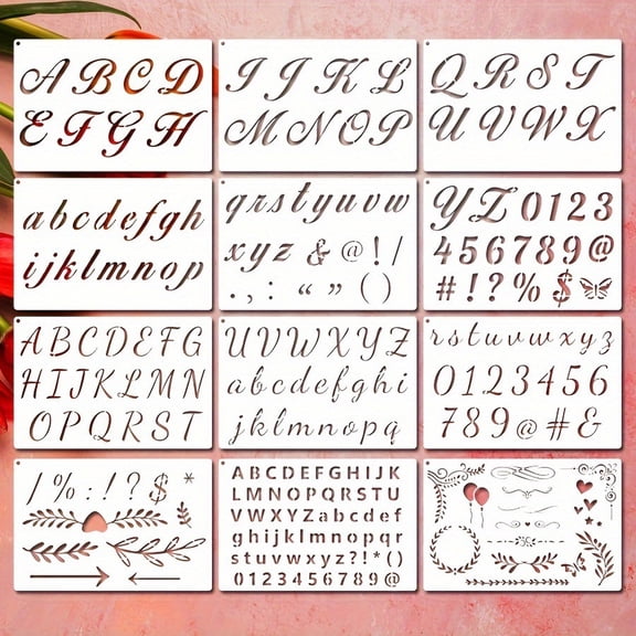 Alphabet Stencils Reusable Letter Stencils for Painting Christmas Stencils for Crafts Diy Home Decor Journal Supplies 12 Piece Set