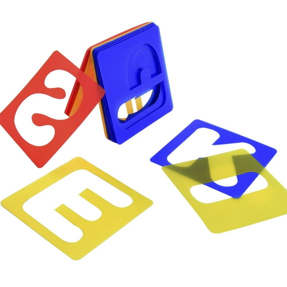 Alphabet Stencils Set, 26 PCS Plastic Letter Stencils 4x4 Inch, Reusable Painting Template for DIY Crafts, Art Design, Learning, Indoor, Outdoor Decoration, Red, Blue, Yellow