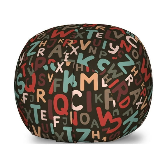 Alphabet Storage Toy Bag Chair, Continuous Pattern of Various Colored Uppercase Letters Print, Stuffed Animal Organizer Washable Bag, Small Size, Multicolor, by Ambesonne