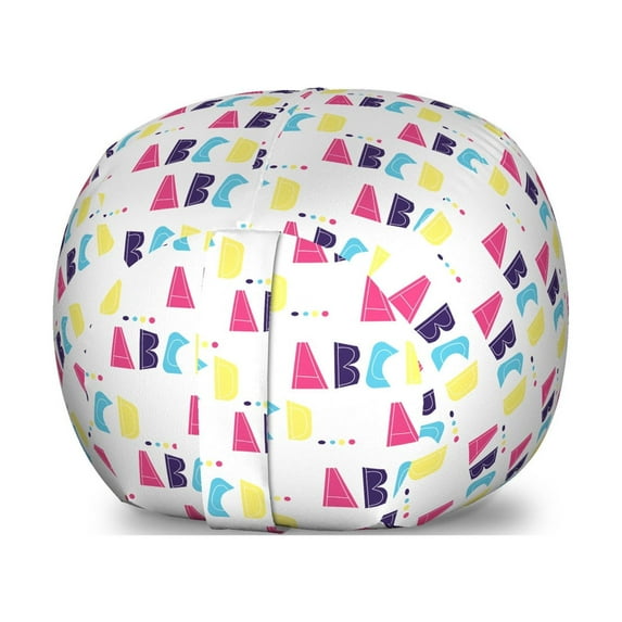 Alphabet Storage Toy Bag Chair, Neon Colors with A B C D Letters iren Style, Stuffed Animal Organizer Washable Bag, Large Size, White Multicolor, by Ambesonne