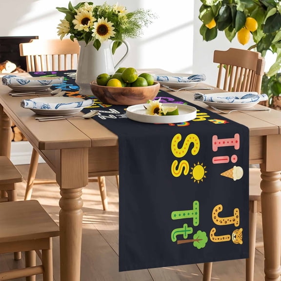 Alphabet Table Runner, American Cartoon Early Education Alphabet Minimalist Mural Washable Kitchen Table Runners Dress Scarves for Dining Table Decorations Party/Restaurant, 13x36in