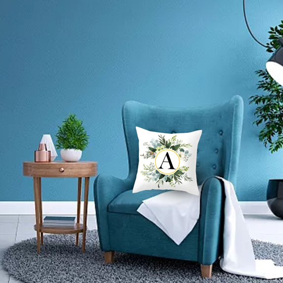 Alphabet Throw Pillow Covers Floral Letter Decorative Pillow Cases for Sofa,Couch,Bedroom Car Personalized Last Name Initial Cushion Covers Year-Round Farmhouse Boho Home Decor(17.72*17.72Inch)