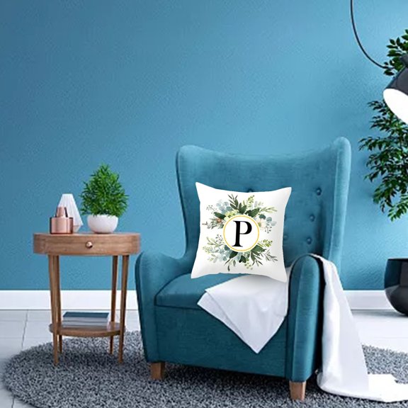 Alphabet Throw Pillow Covers Floral Letter Decorative Pillow Cases for Sofa,Couch,Bedroom Car Personalized Last Name Initial Cushion Covers Year-Round Farmhouse Boho Home Decor(17.72*17.72Inch)