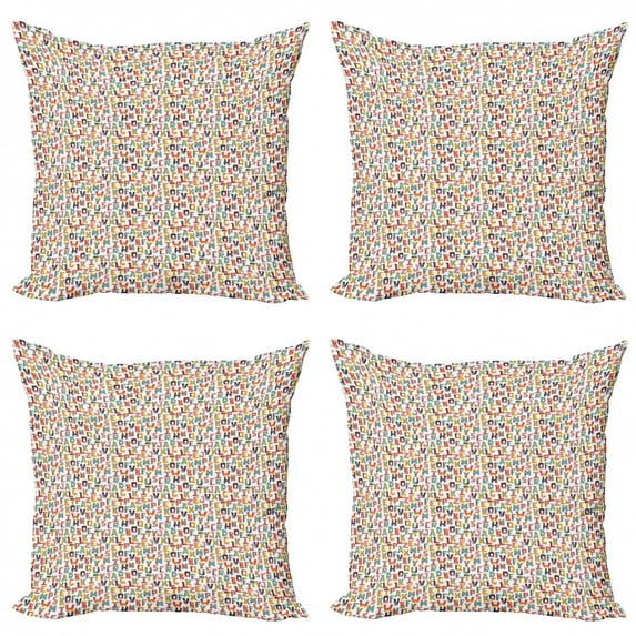 Ambesonne Alphabet Throw Pillow Cover 4 Pack, Cut Style Bi-Color Letters, 20", Multicolor