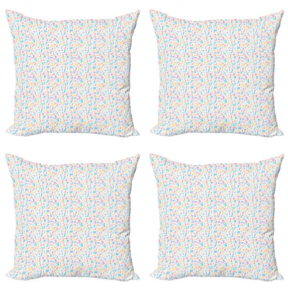 Alphabet Throw Pillow Cushion Case Pack of 4, Repetitive Formation of Handwritten Calligraphic Motifs Educational Composition, Modern Accent Double-Sided Print, 4 Sizes, Multicolor, by Ambesonne