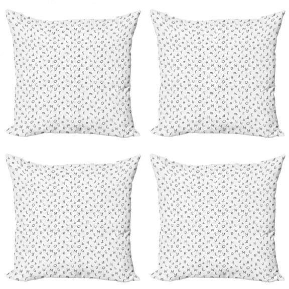 Ambesonne Alphabet Throw Pillow Cover 4 Pack, Random Simplistic Letters, 16", Dark Grey and White