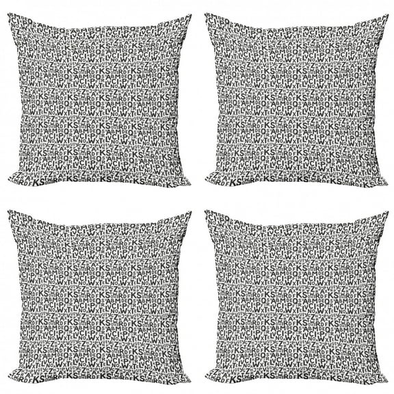 Ambesonne Alphabet Throw Pillow Cover 4 Pack, Uppercase English Letters, 18", Charcoal Grey and White