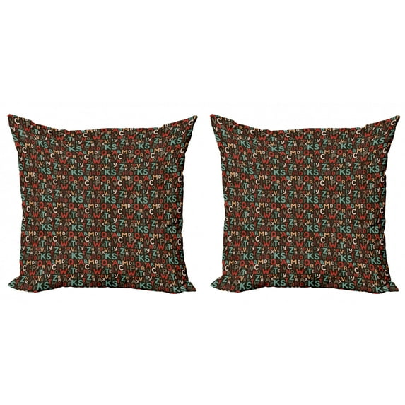 Ambesonne Alphabet Throw Pillow Cover 2 Pack, Various Colored Letters, 16", Multicolor