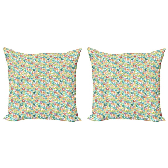 Ambesonne Alphabet Throw Pillow Cover 2 Pack, Irregular Letter Squares, 24", Multicolor