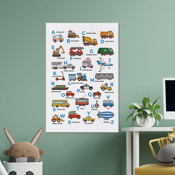 Alphabet Transport Art, Educational Nursery Decor, Unframed Paper Poster 8x10in