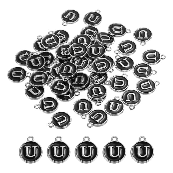 Alphabet U Enamel Letter Charm Jewelry Charm Enamel Initial Charm Black Pendant Charm Pack of 50