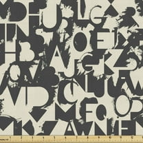 Alphabet Upholstery Fabric by the Yard, Capital Letters Illustrated in a Grungy Form Brush Smudges in Monochrome, Decorative Fabric for DIY and Home Accents, 5 Yards, Dark Grey Eggshell by Ambesonne