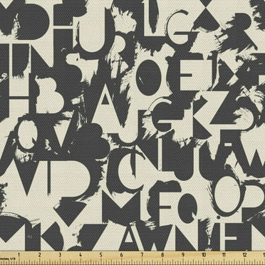 Alphabet Upholstery Fabric by the Yard, Capital Letters Illustrated in a Grungy Form Brush Smudges in Monochrome, Decorative Fabric for DIY and Home Accents, 5 Yards, Dark Grey Eggshell by Ambesonne