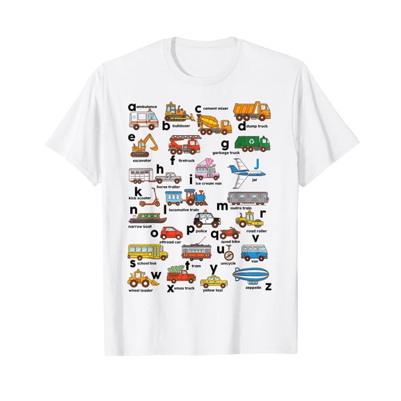 Alphabet Vehicles ABC Construction Truck Teachers Kids Boy T-Shirt