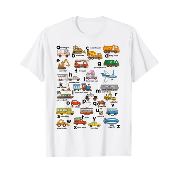 Alphabet Vehicles ABC Construction Truck Teachers Kids Boy T-Shirt