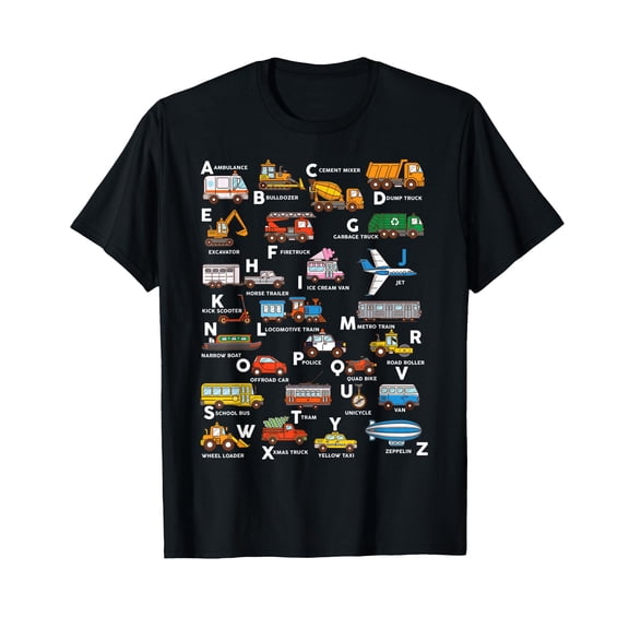 Alphabet Vehicles ABCs Learning Teachers Kids Boys Girls T-Shirt