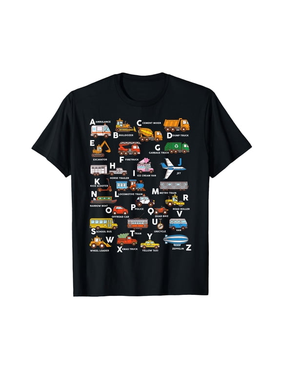 Alphabet Vehicles ABCs Learning Teachers Kids Boys Girls T-Shirt
