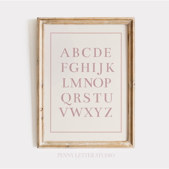 Alphabet Vintage Dusty Rose Font Print, Unframed Paper Poster 8x10in