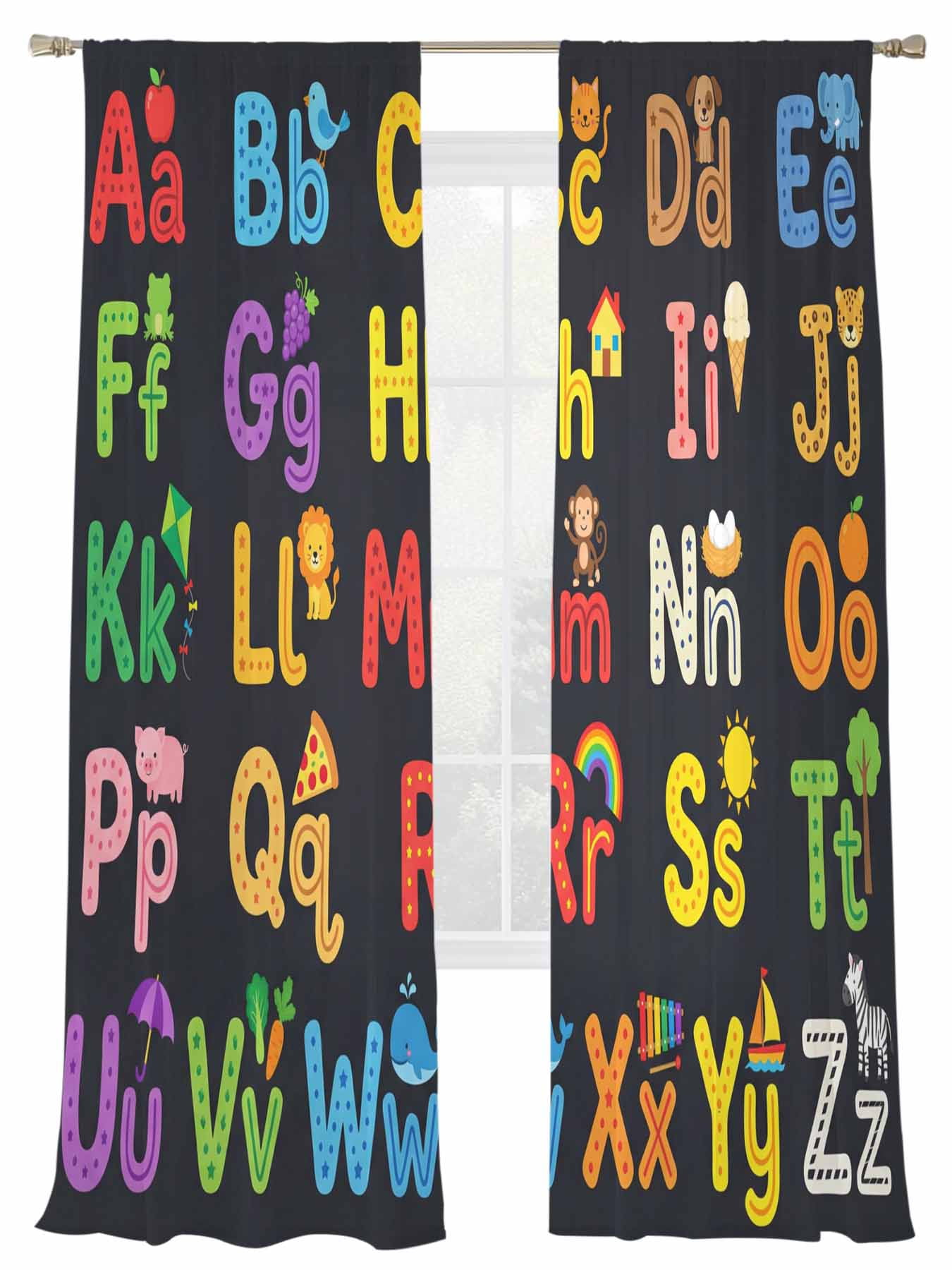 Alphabet Window Sheer Curtain American Cartoon Early Education Alphabet ...
