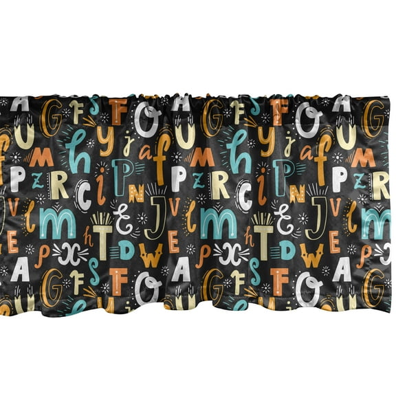 Alphabet Window Valance, Pattern of Funny Lowercase and Uppercase Alphabet Illustration, Curtain Valance for Kitchen Bedroom with Rod Pocket, 54" X 12", Dark Taupe Multicolor, by Ambesonne